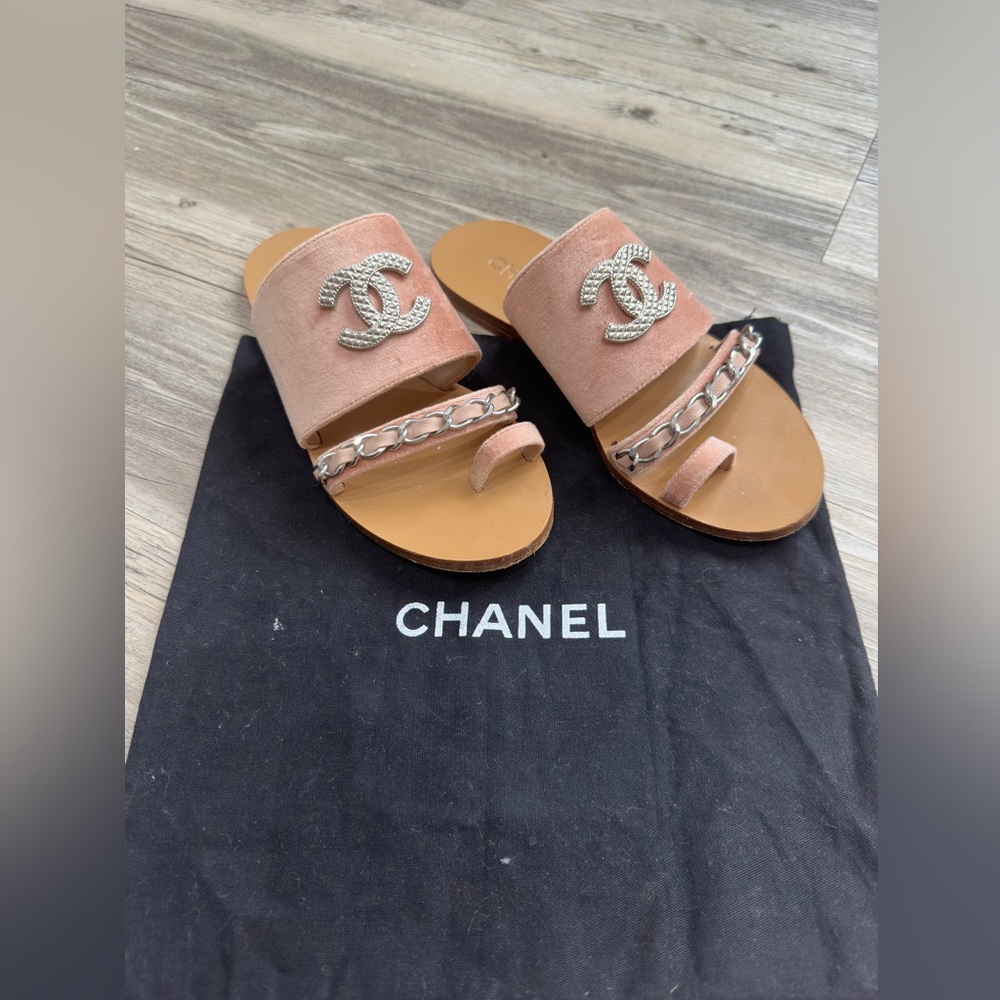 Chanel Pink Velvet Slides size 38